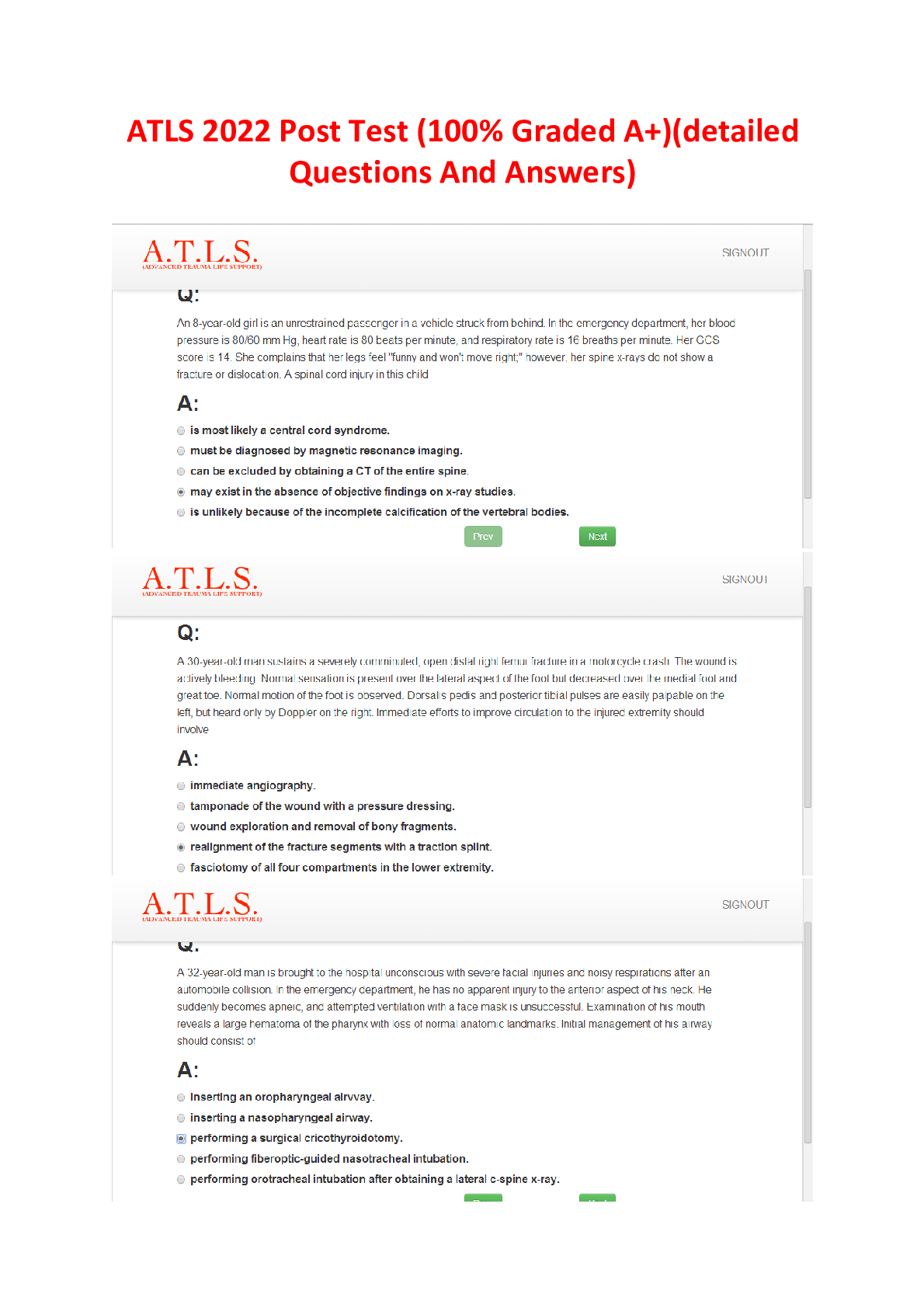 Preview of ATLS 2022 Test Complete Questions & Answers with Rationale